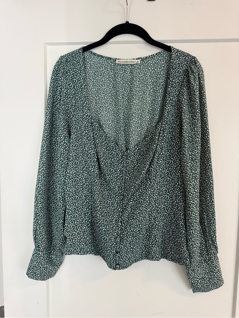 Abercrombie & Fitch Teal Green Ditsy Floral V-Neck Blouse